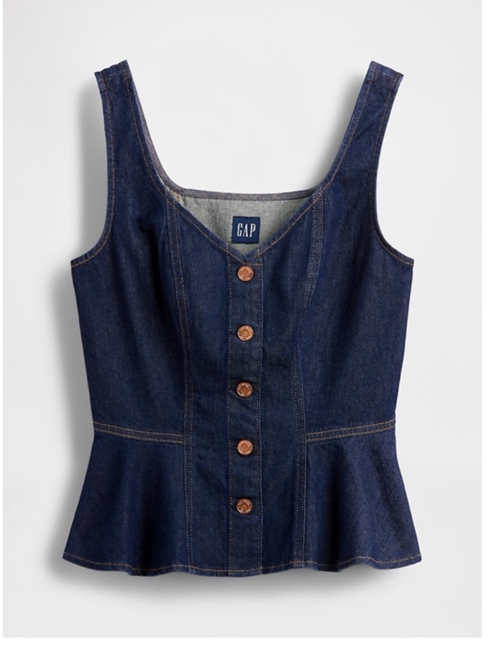 Gap Denim Peplum Top Dark Wash Button Front L TALL NWT